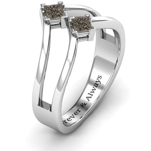 Peaks and Valleys Geometric Ring With Princess Stones