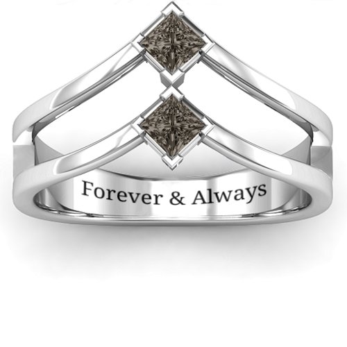 Peaks and Valleys Geometric Ring With Princess Stones