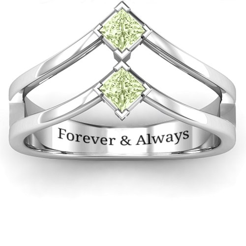 Peaks and Valleys Geometric Ring With Princess Stones