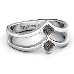 Peaks and Valleys Geometric Ring With Princess Stones in 925 Sterling Silver with Smokey Quartz