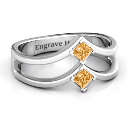 Peaks and Valleys Geometric Ring With Princess Stones in 925 Sterling Silver with Citrine