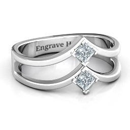 Peaks and Valleys Geometric Ring With Princess Stones in 925 Sterling Silver with Cubic Zirconia