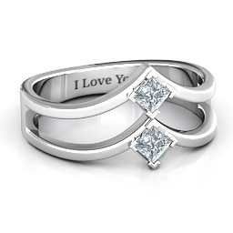 Peaks and Valleys Geometric Ring With Princess Stones in 925 Sterling Silver with Cubic Zirconia