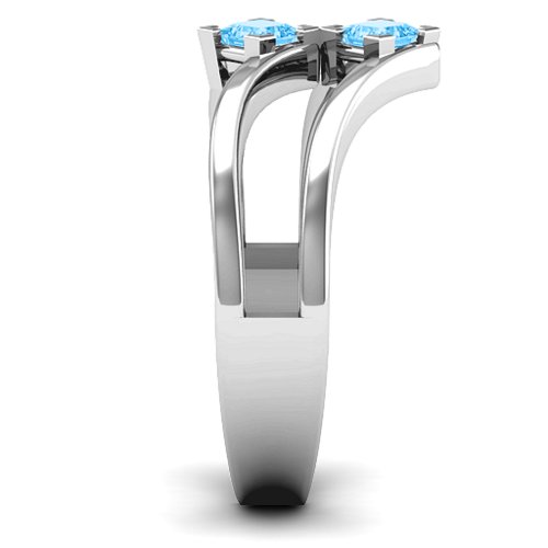 Peaks and Valleys Geometric Ring With Princess Stones – Sterling Silver with Blue Topaz