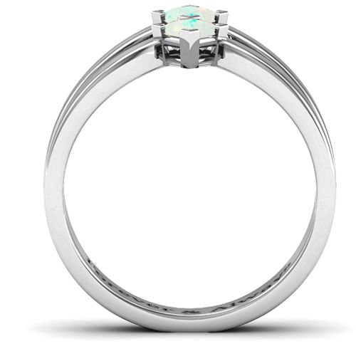 Peaks and Valleys Geometric Ring With Princess Stones – Sterling Silver with Opal