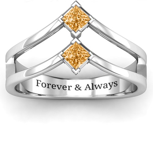 Peaks and Valleys Geometric Ring With Princess Stones – Sterling Silver with Citrine