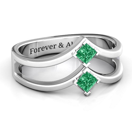 Peaks and Valleys Geometric Ring With Princess Stones – Sterling Silver with Emerald