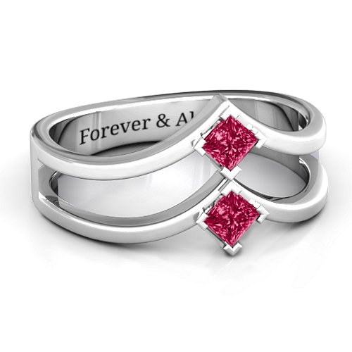 Peaks and Valleys Geometric Ring With Princess Stones – Sterling Silver with Ruby