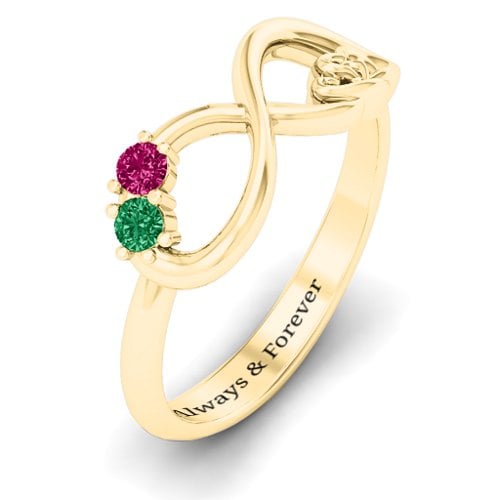 Double the Love Infinity Ring – 9kt Yellow Gold with Emerald and Ruby