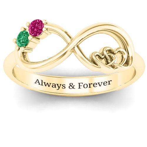 Double the Love Infinity Ring – 9kt Yellow Gold with Emerald and Ruby