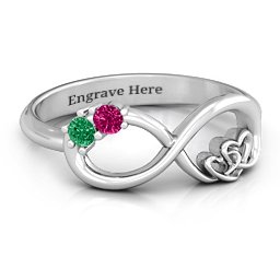 Double the Love Infinity Ring in 925 Sterling Silver with Emerald and Ruby