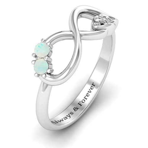 Double the Love Infinity Ring – Sterling Silver with Opal