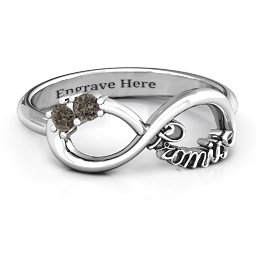 Two Stone Promise Infinity Ring in 925 Sterling Silver with Smokey Quartz