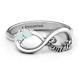 Two Stone Promise Infinity Ring in 925 Sterling Silver with Opal