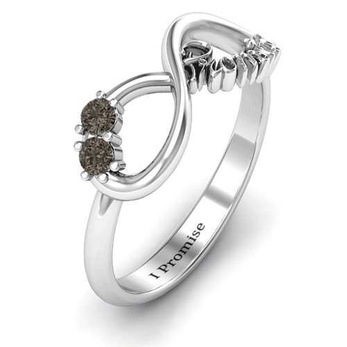 Two Stone Promise Infinity Ring – Sterling Silver with Smokey Quartz