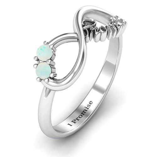Two Stone Promise Infinity Ring – Sterling Silver with Opal