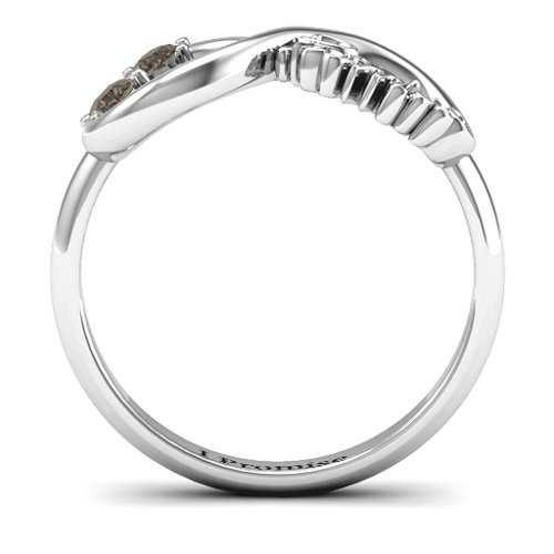 Two Stone Promise Infinity Ring – Sterling Silver with Smokey Quartz
