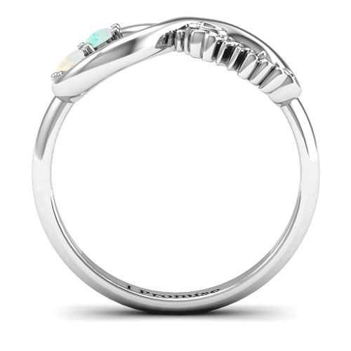 Two Stone Promise Infinity Ring – Sterling Silver with Opal