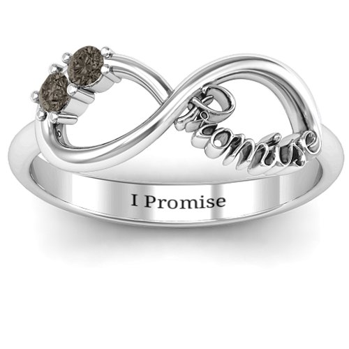 Two Stone Promise Infinity Ring – Sterling Silver with Smokey Quartz