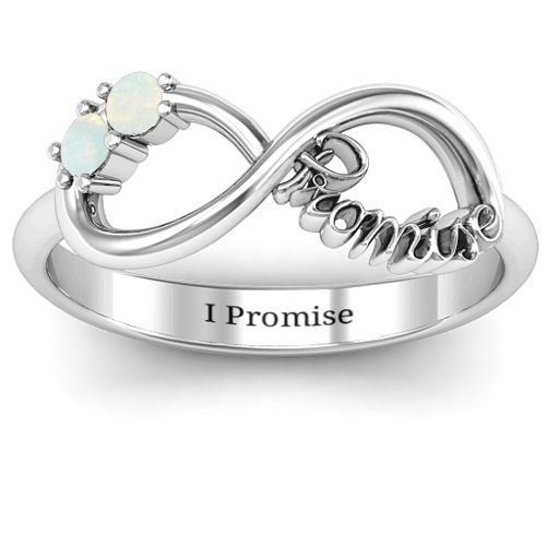 Two Stone Promise Infinity Ring – Sterling Silver with Opal