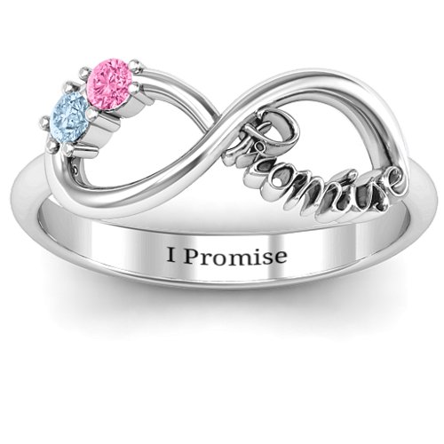 Two Stone Promise Infinity Ring – Sterling Silver with Aquamarine and Pink Tourmaline