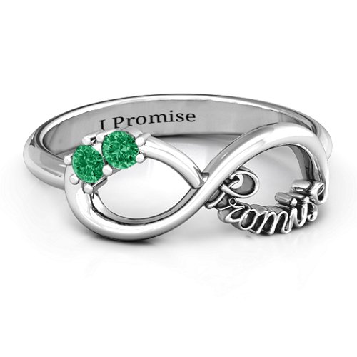Two Stone Promise Infinity Ring – Sterling Silver with Emerald