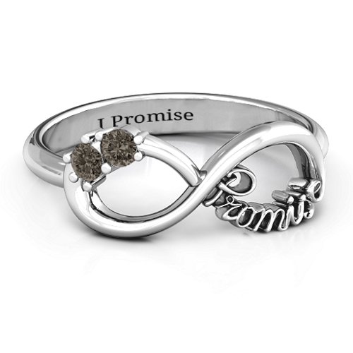 Two Stone Promise Infinity Ring – Sterling Silver with Smokey Quartz