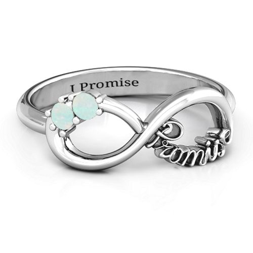 Two Stone Promise Infinity Ring – Sterling Silver with Opal
