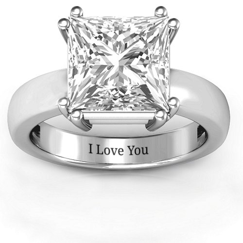 Basket Set Princess Cut Solitaire Ring – Sterling Silver with White Premium Zirconia
