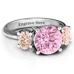 Impressive Three Stone Eternity Ring in 925 Sterling Silver with Fancy Pink Premium Zirconia and Morganite