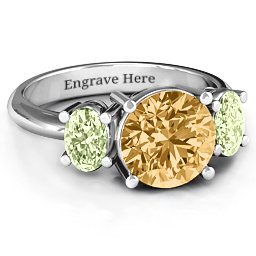 Impressive Three Stone Eternity Ring in 925 Sterling Silver with Fancy Yellow Premium Zirconia and Peridot