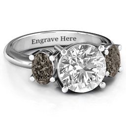Impressive Three Stone Eternity Ring in 925 Sterling Silver with White Premium Zirconia and Smokey Quartz