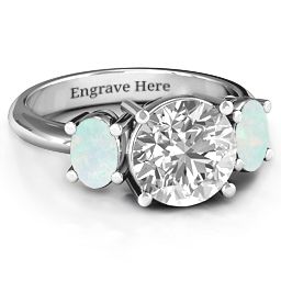 Impressive Three Stone Eternity Ring in 925 Sterling Silver with White Premium Zirconia and Opal