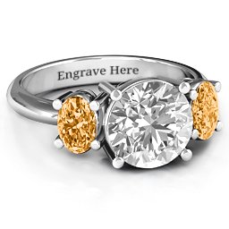 Impressive Three Stone Eternity Ring in 925 Sterling Silver with White Premium Zirconia and Citrine