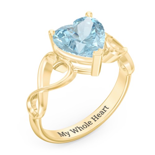 Heart Shaped Stone with Interwoven Heart Infinity Band Ring – 18K Gold Plated Silver with Fancy Blue Premium Zirconia