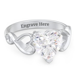 Heart Shaped Stone with Interwoven Heart Infinity Band Ring in 925 Sterling Silver with White Premium Zirconia