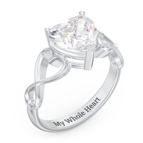 Heart Shaped Stone with Interwoven Heart Infinity Band Ring – Sterling Silver with White Premium Zirconia