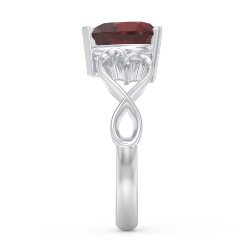 Heart Shaped Stone with Interwoven Heart Infinity Band Ring – Sterling Silver with Red Premium Zirconia