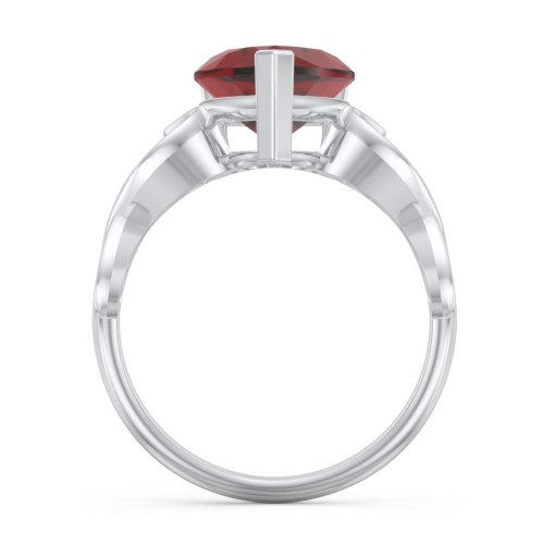 Heart Shaped Stone with Interwoven Heart Infinity Band Ring – Sterling Silver with Red Premium Zirconia