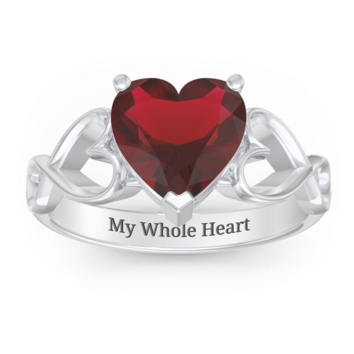 Heart Shaped Stone with Interwoven Heart Infinity Band Ring – Sterling Silver with Red Premium Zirconia