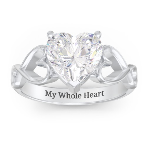 Heart Shaped Stone with Interwoven Heart Infinity Band Ring – Sterling Silver with White Premium Zirconia