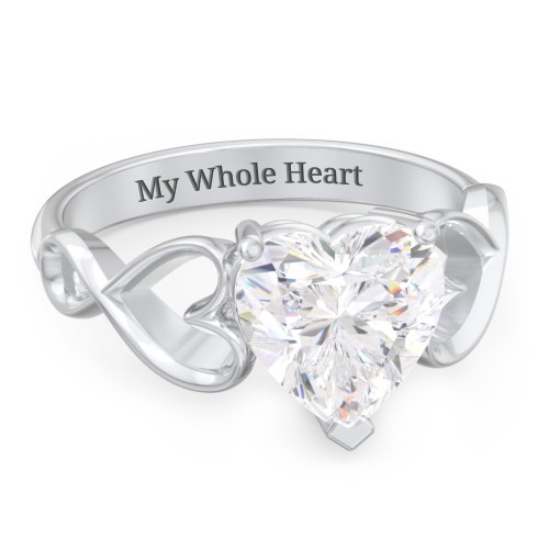 Heart Shaped Stone with Interwoven Heart Infinity Band Ring – Sterling Silver with White Premium Zirconia