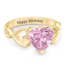Heart Shaped Stone with Interwoven Heart Infinity Band Ring in 9K Solid Yellow Gold with Fancy Pink Premium Zirconia