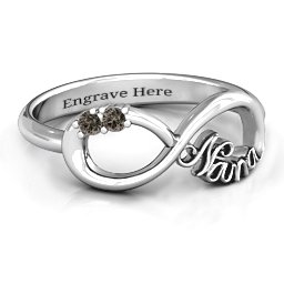 2-10 Stone Nana Infinity Ring in 925 Sterling Silver with Smokey Quartz, Cubic Zirconia, Amethyst, Pink Tourmaline, Blue Sapphire, and Aquamarine