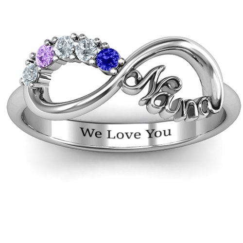2-10 Stone Nana Infinity Ring – Sterling Silver with Blue Sapphire, Cubic Zirconia, and Amethyst