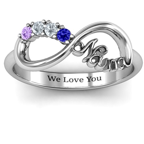 2-10 Stone Nana Infinity Ring – Sterling Silver with Blue Sapphire, Cubic Zirconia, and Amethyst