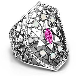 Star of David Lattice Ring in 925 Sterling Silver with Pink Tourmaline and Opal