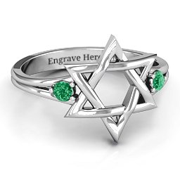Classic Star of David Ring in 925 Sterling Silver with Emerald