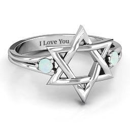 Classic Star of David Ring in 925 Sterling Silver with Opal