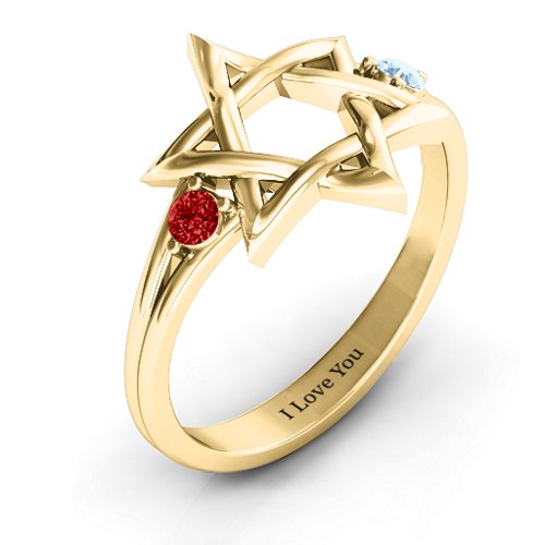 Classic Star of David Ring – 9kt Yellow Gold with Garnet and Aquamarine